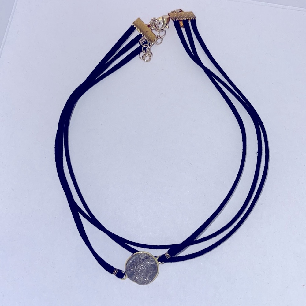 Bluish gray druzy stone triple choker